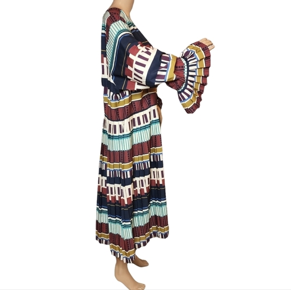 Eloquii Multicolored Pleated Dress Long Sleeve Flare Pleat Cuff Est Size 2X - Picture 2 of 16